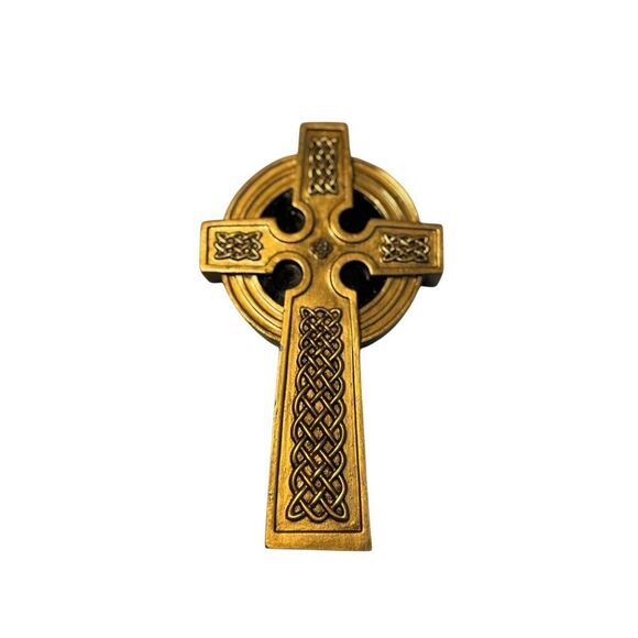 LifeSymbols Celtic Cross Wall Décor Hand-Painted Gold & Black - Picture 1 of 6